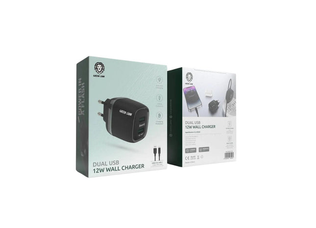 Green Lion Dual USB 12W Wall Charger With USB-A To Lightning Cable EU