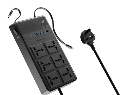 Powerology 2500W Power Strip with 6 AC Sockets & Retractable Cables