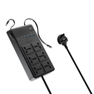 Powerology 2500W Power Strip with 6 AC Sockets & Retractable Cables