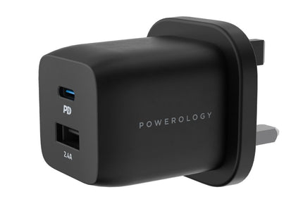 Powerology Ultra-Quick 32W GaN Charger 20W PD & Includes 1.2m/4Ft USB-C to Lightning Cable