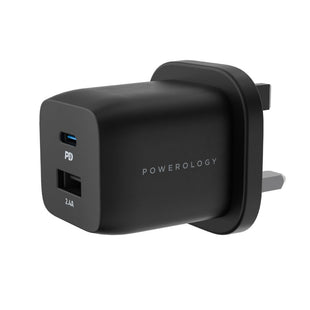 Powerology Ultra-Quick 32W GaN Charger 20W PD & Includes 1.2m/4Ft USB-C to Lightning Cable