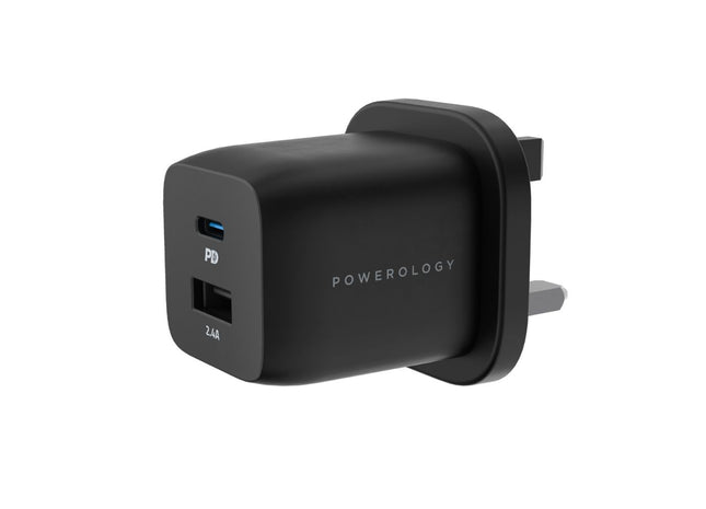 Powerology Ultra-Quick 32W GaN Charger 20W PD & Includes 1.2m/4Ft USB-C to Lightning Cable