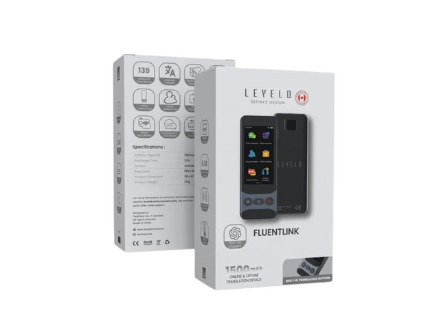 Levelo FluentLink Offline & Online Voice Translator - Grey