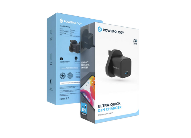 Powerology 35W Single Port Type-C GaN Charger with UK Plug