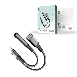 Green Lion 2 in 1 Earphone & Charging Adapter Lightning to Lightning + 3.5 12CM - Black