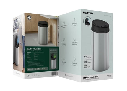 Green Lion Smart Trash Bin 15L Stainless Steel – Silver
