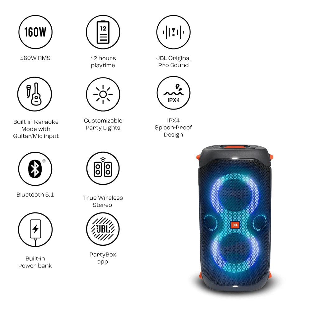  JBL PartyBox 110 - Portable Party Speaker with Built-in Lights,  Powerful Sound and deep bass, Black : Electronics