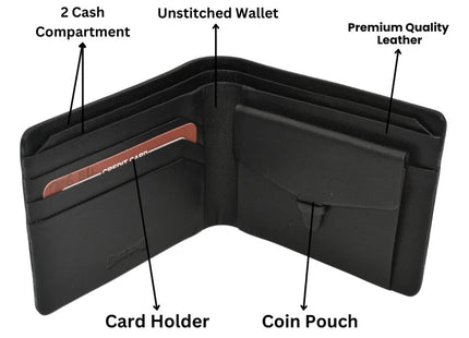 Zefani Genuine Leather Bi-Fold Wallet for Men with Coin Pouch