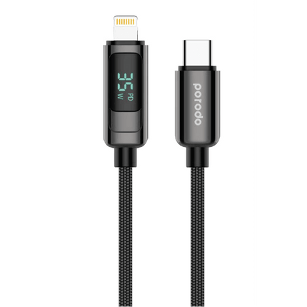 Porodo 35W Braided USB-C To Lightning Cable With Power Display 1.2m/4ft - Black 4 (1 votes) - Xpressouq