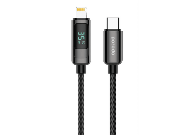 Porodo 35W Braided USB-C To Lightning Cable With Power Display 1.2m/4ft - Black 4 (1 votes) - Xpressouq