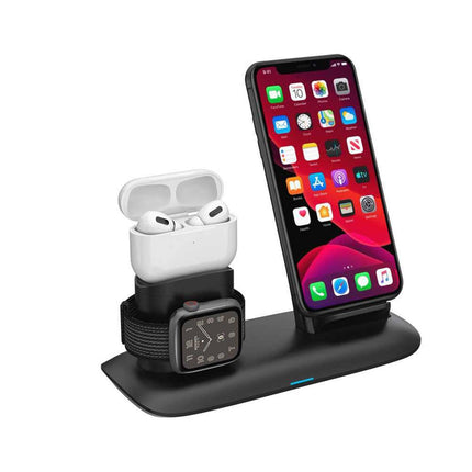 Porodo 4-in-1 Charging Hub, Wireless Charging Station, Fast Wireless Charger Compatible for Airpods 1/2/3 and Airpods Pro - Black - Xpressouq