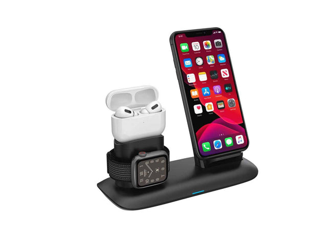 Porodo 4-in-1 Charging Hub, Wireless Charging Station, Fast Wireless Charger Compatible for Airpods 1/2/3 and Airpods Pro - Black - Xpressouq