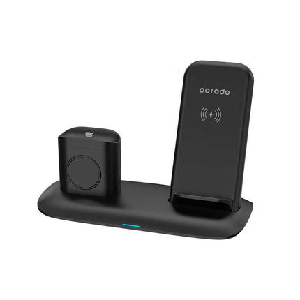 Porodo 4-in-1 Charging Hub, Wireless Charging Station, Fast Wireless Charger Compatible for Airpods 1/2/3 and Airpods Pro - Black - Xpressouq