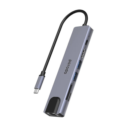 Porodo 7 in 1 Aluminum USB-C Hub 4K HDMI PD 100W - Gray - Xpressouq