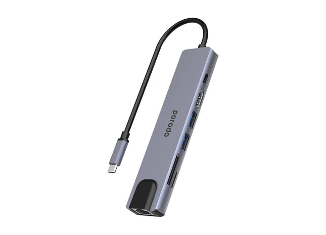 Porodo 7 in 1 Aluminum USB-C Hub 4K HDMI PD 100W - Gray - Xpressouq