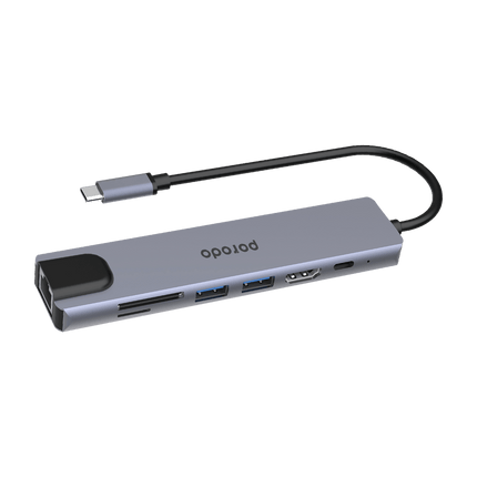 Porodo 7 in 1 Aluminum USB-C Hub 4K HDMI PD 100W - Gray - Xpressouq