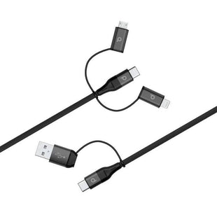 Porodo All in One Aluminum Braided Cable 1.2M 2.4A ( Lightning / Micro USB / Type-C / USB-A ) - Black - Xpressouq
