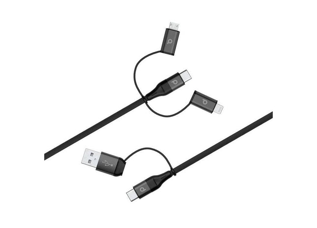 Porodo All in One Aluminum Braided Cable 1.2M 2.4A ( Lightning / Micro USB / Type-C / USB-A ) - Black - Xpressouq