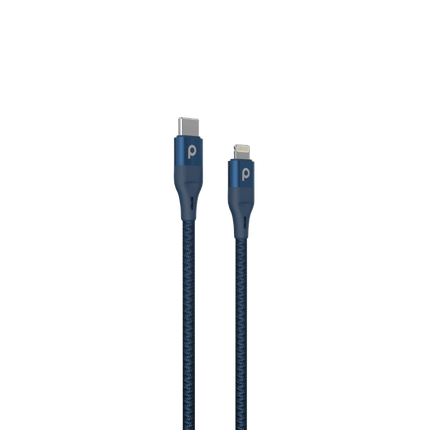 Porodo Aluminum PD Braided USB-C to Lightning Cable 2.2M 9V - Blue - Xpressouq