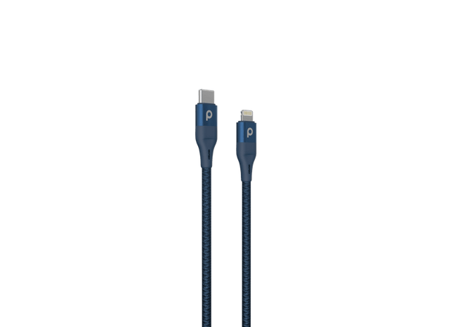 Porodo Aluminum PD Braided USB-C to Lightning Cable 2.2M 9V - Blue - Xpressouq