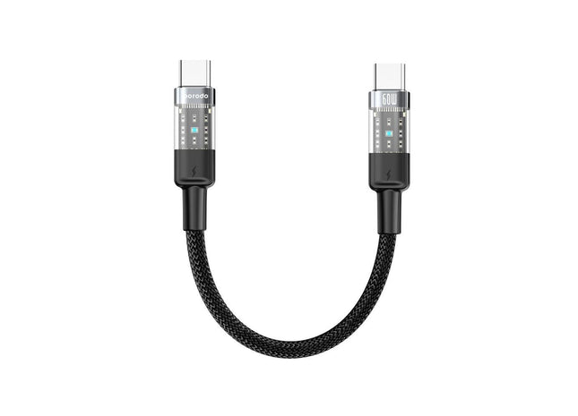 Porodo Braided Cable Transparent USB-C To USB-C Fast Charge & Data 35cm/1.1ft - Xpressouq