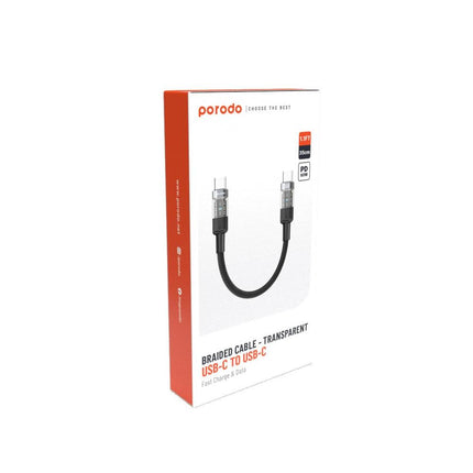 Porodo Braided Cable Transparent USB-C To USB-C Fast Charge & Data 35cm/1.1ft - Xpressouq