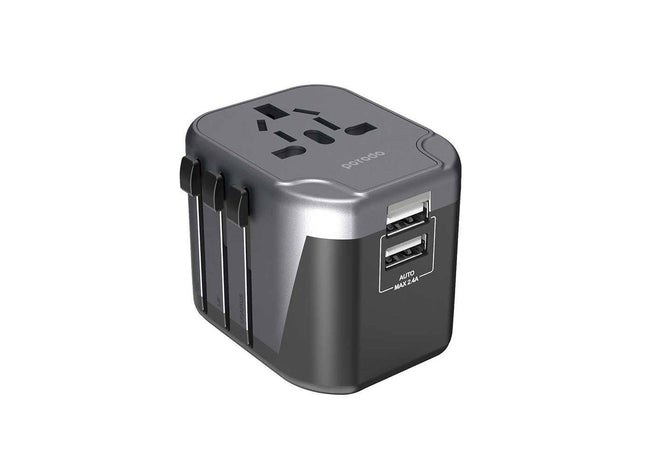 Porodo PD-303UTV-BK Dual Port Universal Travel Charger PD 18W + QC3.0, with Dual USB Port 2.4A - Black - Xpressouq