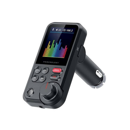 Powerology Bluetooth FM Transmitter Pro PCCSR003 Car Charger Fast Charging 18W - Black - Xpressouq