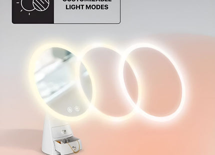 Porodo LED Makeup Mirror with 2xDrawer 2000 mAh - White / Rose Gold