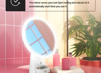 Porodo LED Makeup Mirror with 2xDrawer 2000 mAh - White / Rose Gold