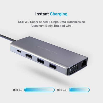 USB C Hub, 11 in 1 by Powerology (P11CHBGY) - Gray - Xpressouq