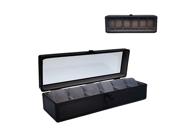 6 Slots Premium Aluminum Watch Storage Box with Clear Lid