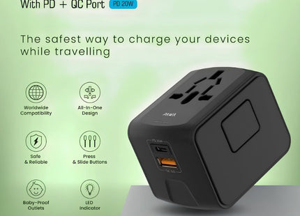 PAWA Universal Travel Adapter with PD 20W + QC - Black